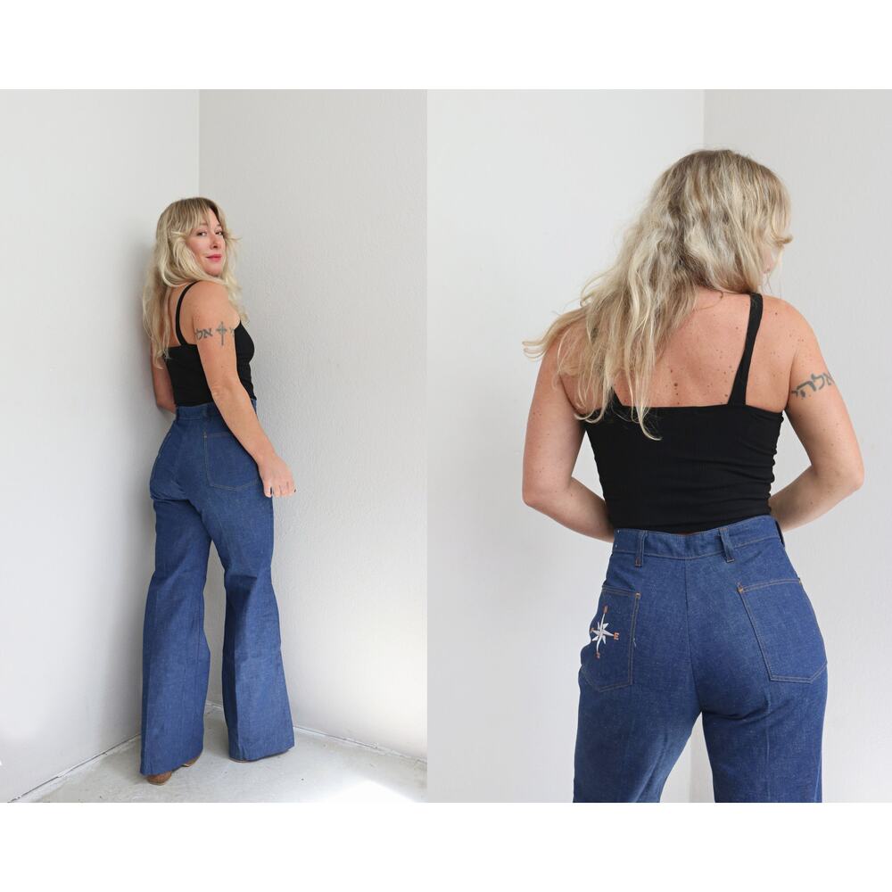 1970's NOS Deadstock Compass Pocket Bell Bottom Jeans Women's SM MD 30" Waist